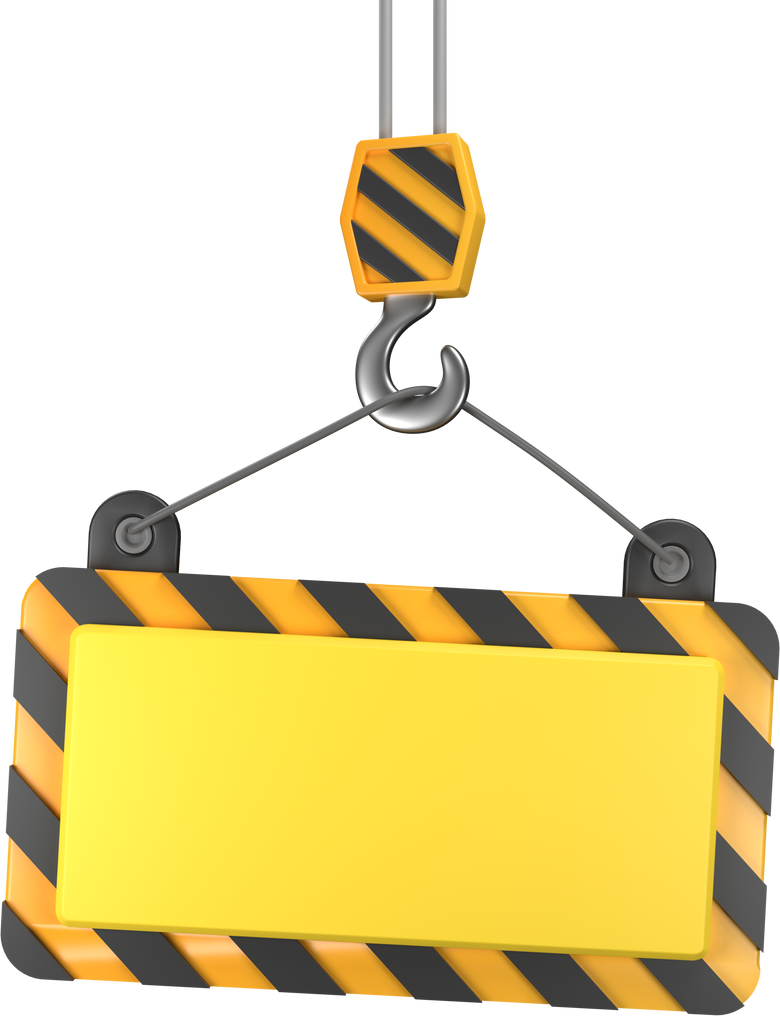 Under construction board hanging 3D illustration